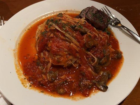 Tagliolini con Tartufi with steak and marinara sauce