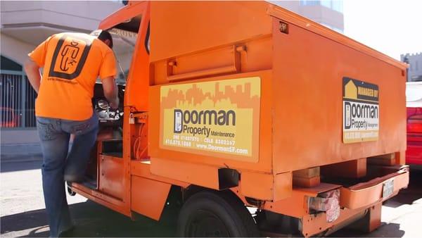 A technician getting in one of our reclaimed metermaid scooters on his way to a maintenance call :)