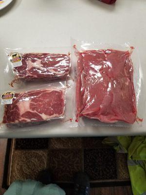 Ribeye steaks and jerky meat