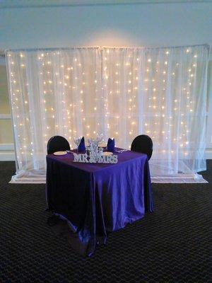 This is an example of our New Curtain Lighting we just added to the services.  Perfect Background and they really enhance the memories