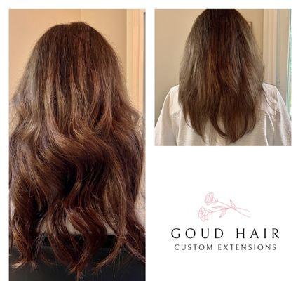 Before & After 3 rows of Goud Hair beaded weft extensions