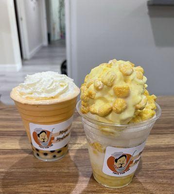 Left to right: Thai Tea Milkshake, Malz Con Yelo