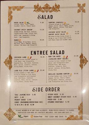 Salad menu, side menu