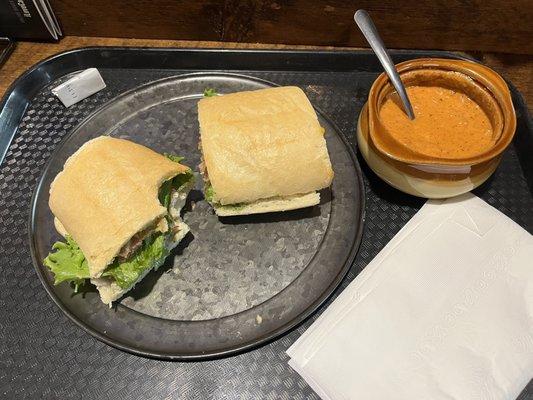 Chicken Pesto Sandwich and Tomato Basil Soup