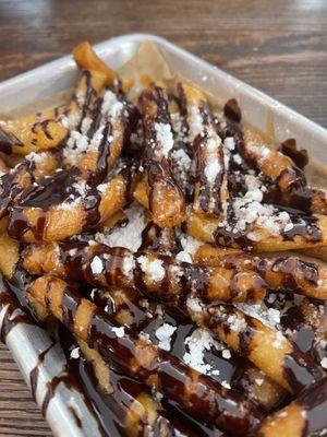 Funnel Cake Fries!!  OMG delish and a nod to the Texas State Fare when I was a kiddo.