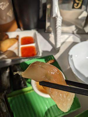 Inside the shrimp/pork/tapioca in banana leaves