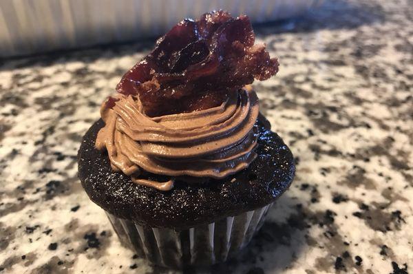 Our double chocolate whiskey, candied bacon cupcakes