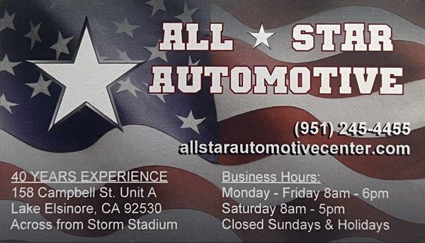 All Star Automotive business card