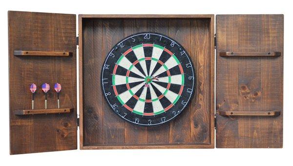 Country Rustic Wood and Iron Handcrafted Dart Board Wall Cabinet