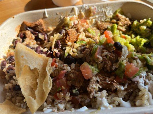 Steak burrito bowl.