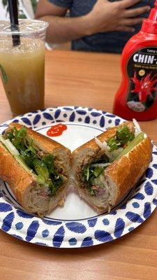 Grilled chicken banh mi and sugarcane juice