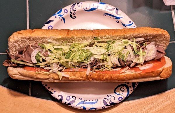 This is the 12 inch Roast Beef Sandwich.  Photo taken January 26, 2023.