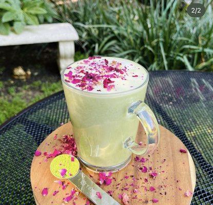 Matcha Latte with Rose Infused Syrup