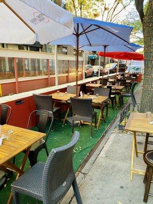 Outdoor dining area during COVID times.