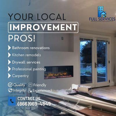 Elevate Your Home with Full Services Painting & Home Improvement LLC - your local pros! From bathroom renovations to kitchen remodels and