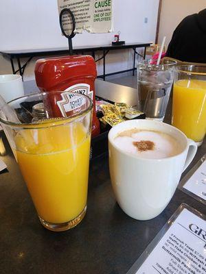 Cappuccino and orange juice