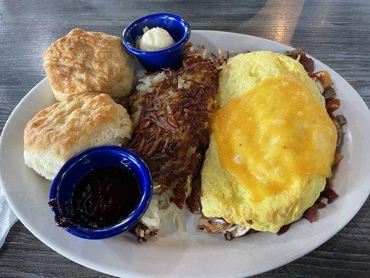 Biscuit's omelet - $15 (huge portions!)