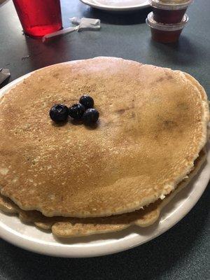 Blueberry pancakes have fresh berries throughout!