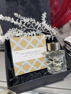 Curated gift basket with skin care and fragrance from the award winning product line, Lollia.