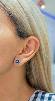 Diamond and Sapphire Halo Studs