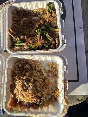 Shrimp Fried Rice, beef broccoli.