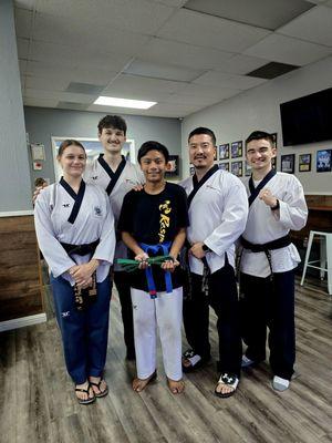 Master Kim and the wonderful teachers here at Dae Han Martial Arts Center. My son climb up another belt again!