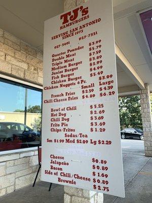 Menu outside