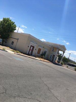 Closed down buildings. Spray painted...unkempt. I would not want my mother to be in this care.