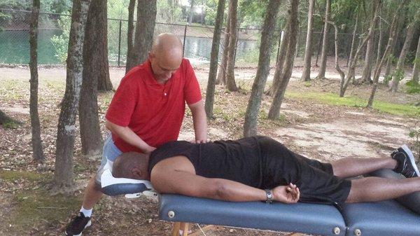 Providing complimentary massages at Terry Hershey Park