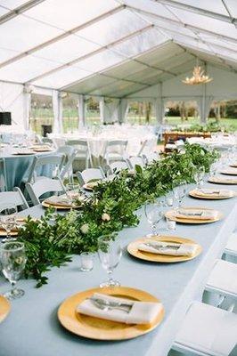 A tablescape with our Gold Chargers.