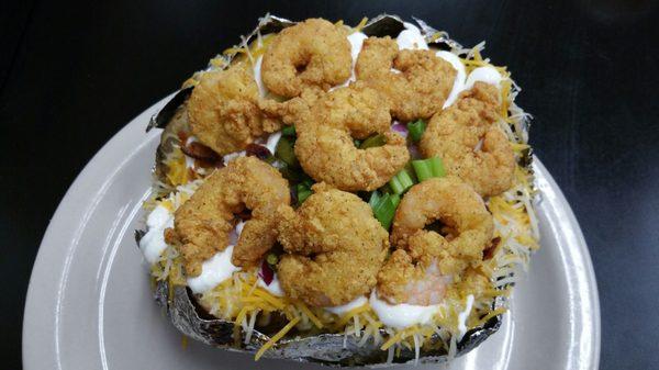 Stuffed Baked Potato with fried shrimp