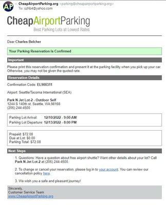 Parking confirmation.