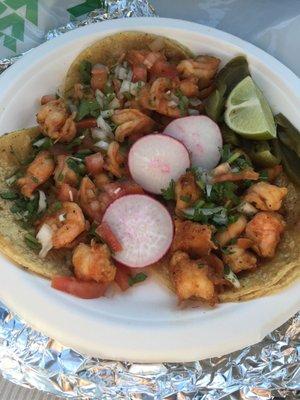 Three shrimp tacos