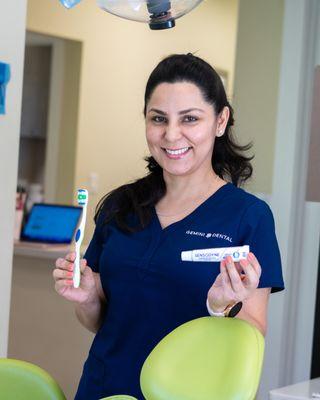 Gemini Dental team member sharing tips for dental care.