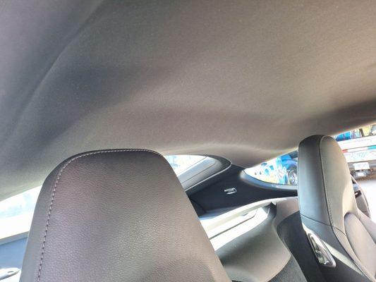 Rear view of reupholstered headliner (Porsche Cayman)