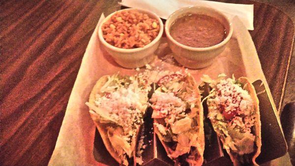 3 great shredded beef Taco. Rice and beans, just as good.