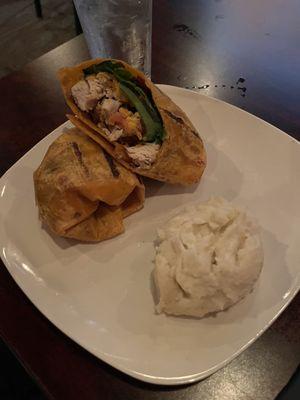 Chicken wrap with mashed potatoes