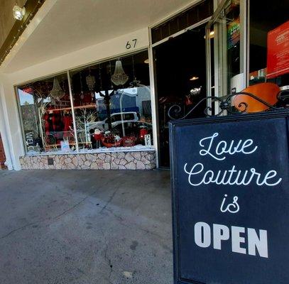 Love Couture store front of. South Washington St in Historic downtown Sonora.often open later than most anything and open 7 days a week.