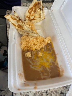 Kids cheese quesadilla combo