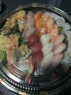 This is the $40 sushi tray. It's a little messy from the ride home but it was delicious