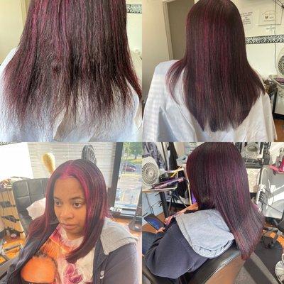 Silk press, color and hair trim