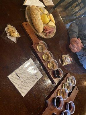 Wine testing and meat and cheese plate