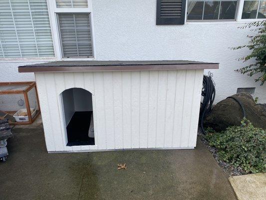 Finished product outside. Doghouse complete.