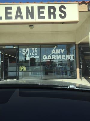 $2.25/garment dry cleaned and prepaid