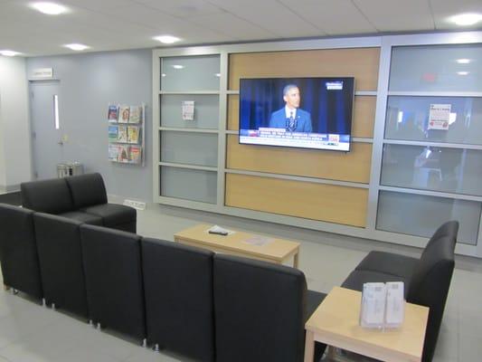 Our customer lounge with a 70" HDTV