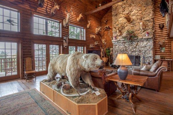 Lobby of resort with Griswold the Grizzly Bear