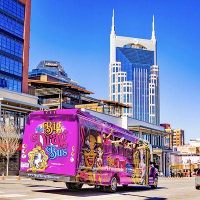 Our #BigDragBus going down Broadway in Downtown Nashville during a Tour!