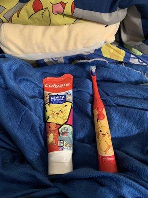 Kids toothpaste and toothbrush