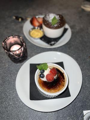 Guava crème brûlée and chocolate soufflé