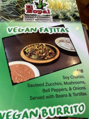 Vegan fajita on the menu